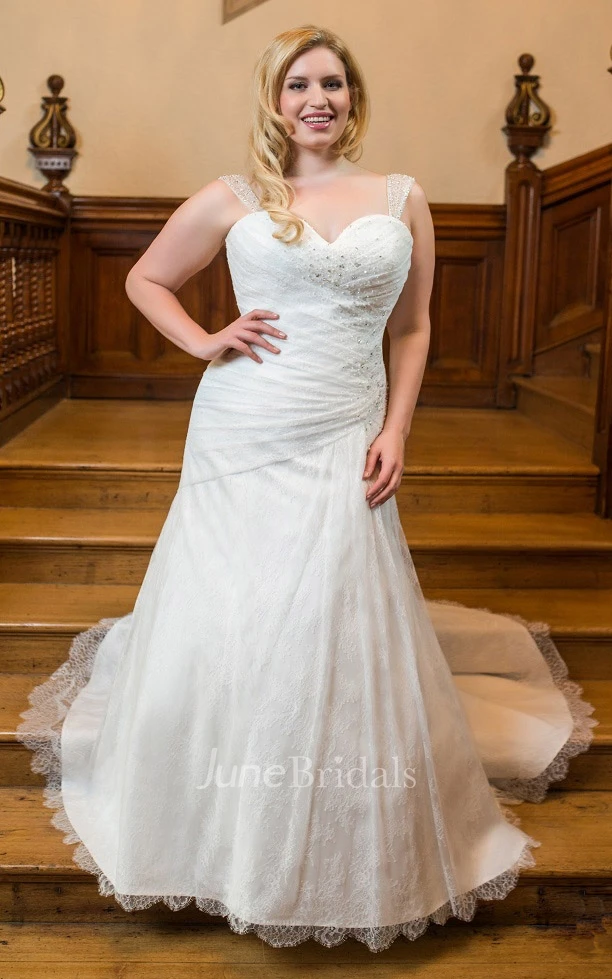 Trumpet Long Queen Anne Sleeveless Lace Beading Criss Cross Court Train Criss cross Dress