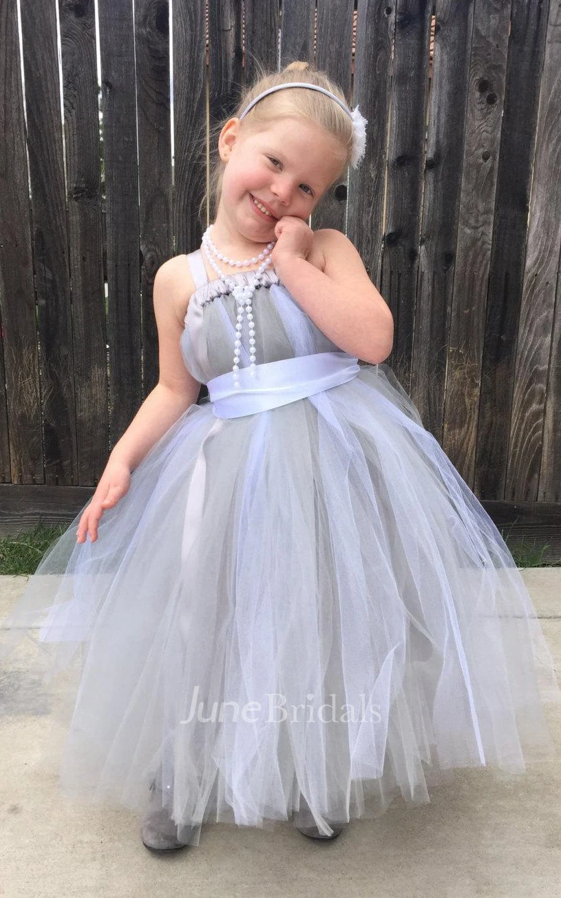 Tea-length Tulle Dress With Satin Sash Ribbon