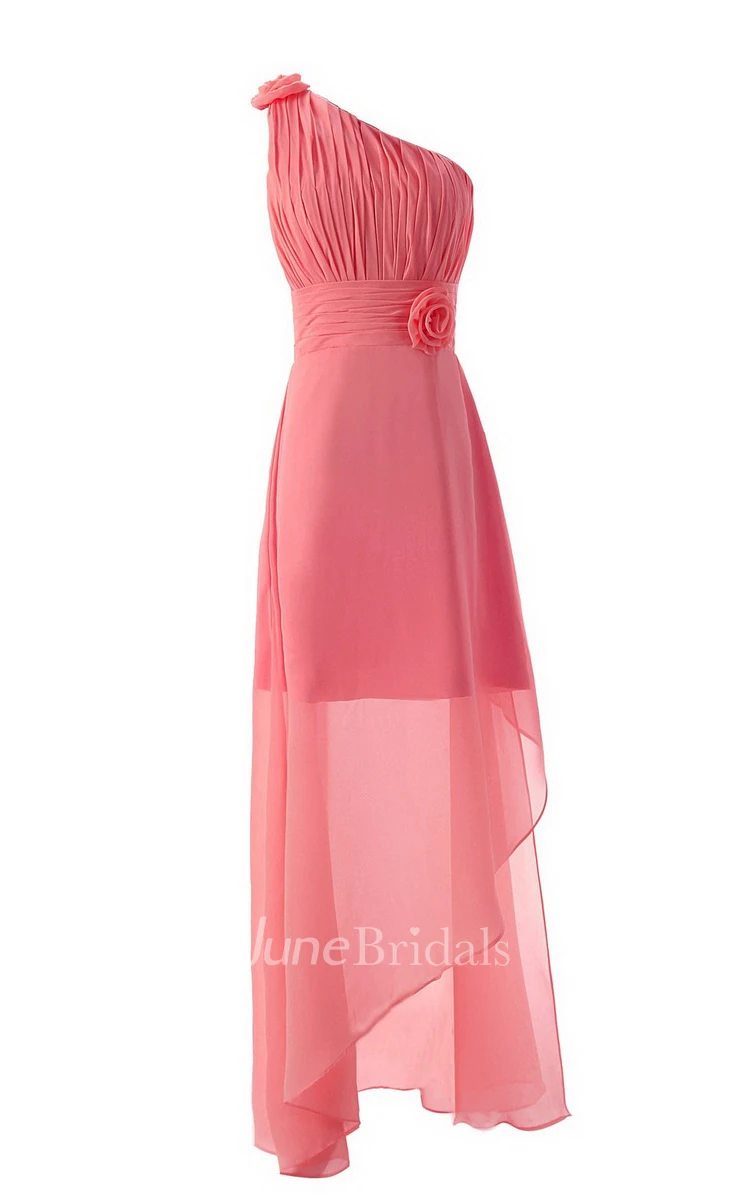 Asymmetrical One-shoulder Pleated A-line Gown With Flowers
