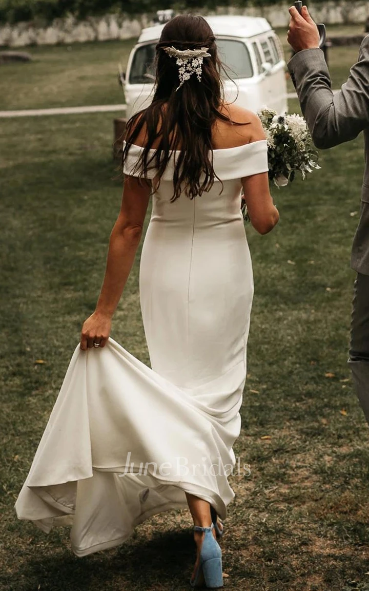Simple Trumpet Satin Off-the-shoulder Strapless Sleeveless Wedding Dress
