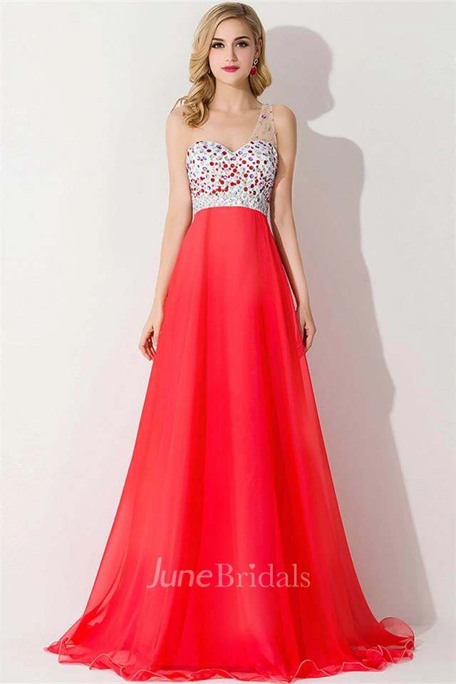 Sexy One Shoulder Crystal Prom Dress Floor Length