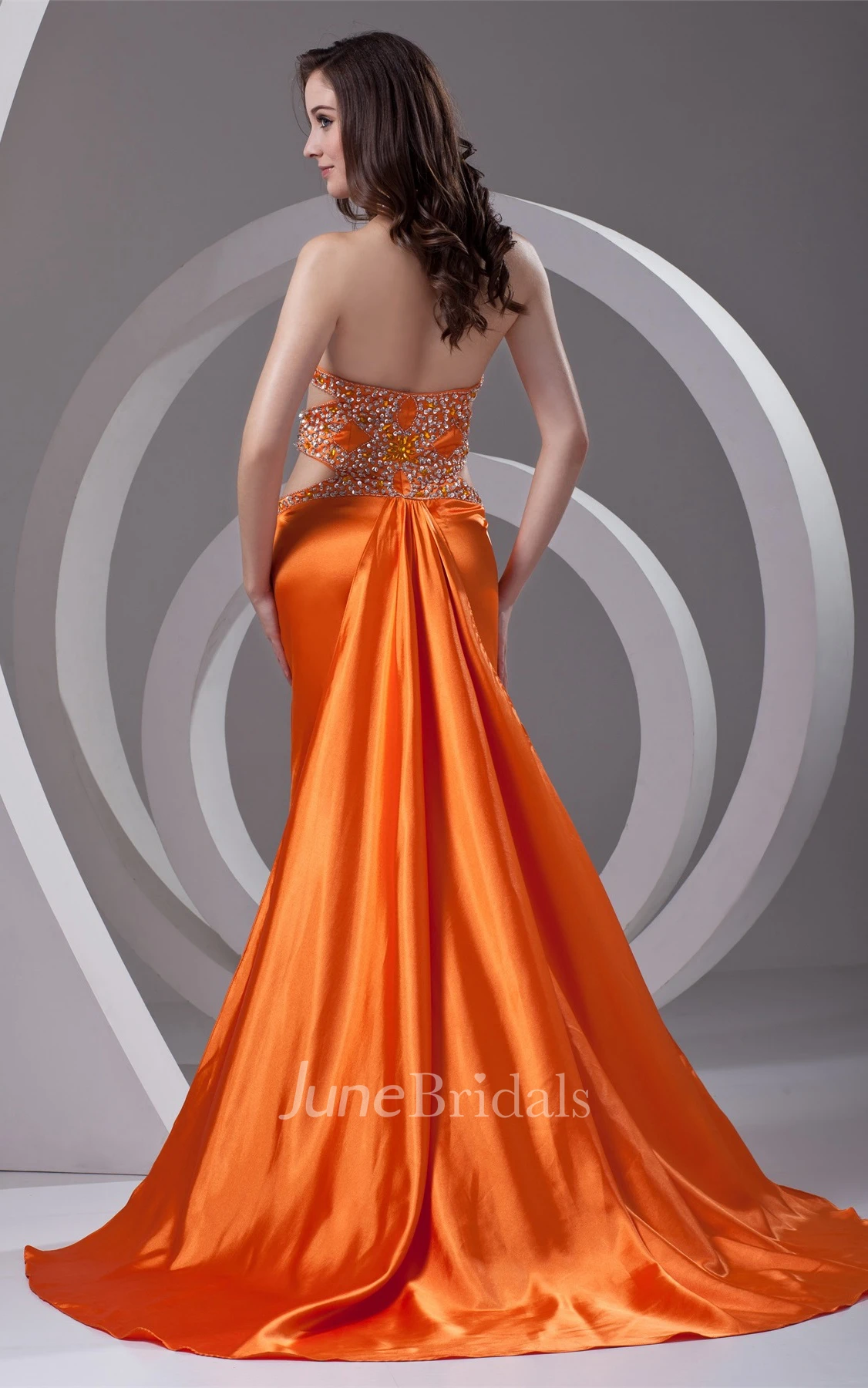 Satin Front-Split Ruched Dress with Rhinestone and Halter