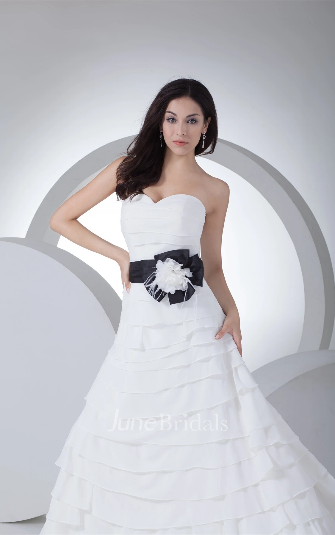 Sweetheart Chiffon Ruched Dress with Tiers and Floral Waist
