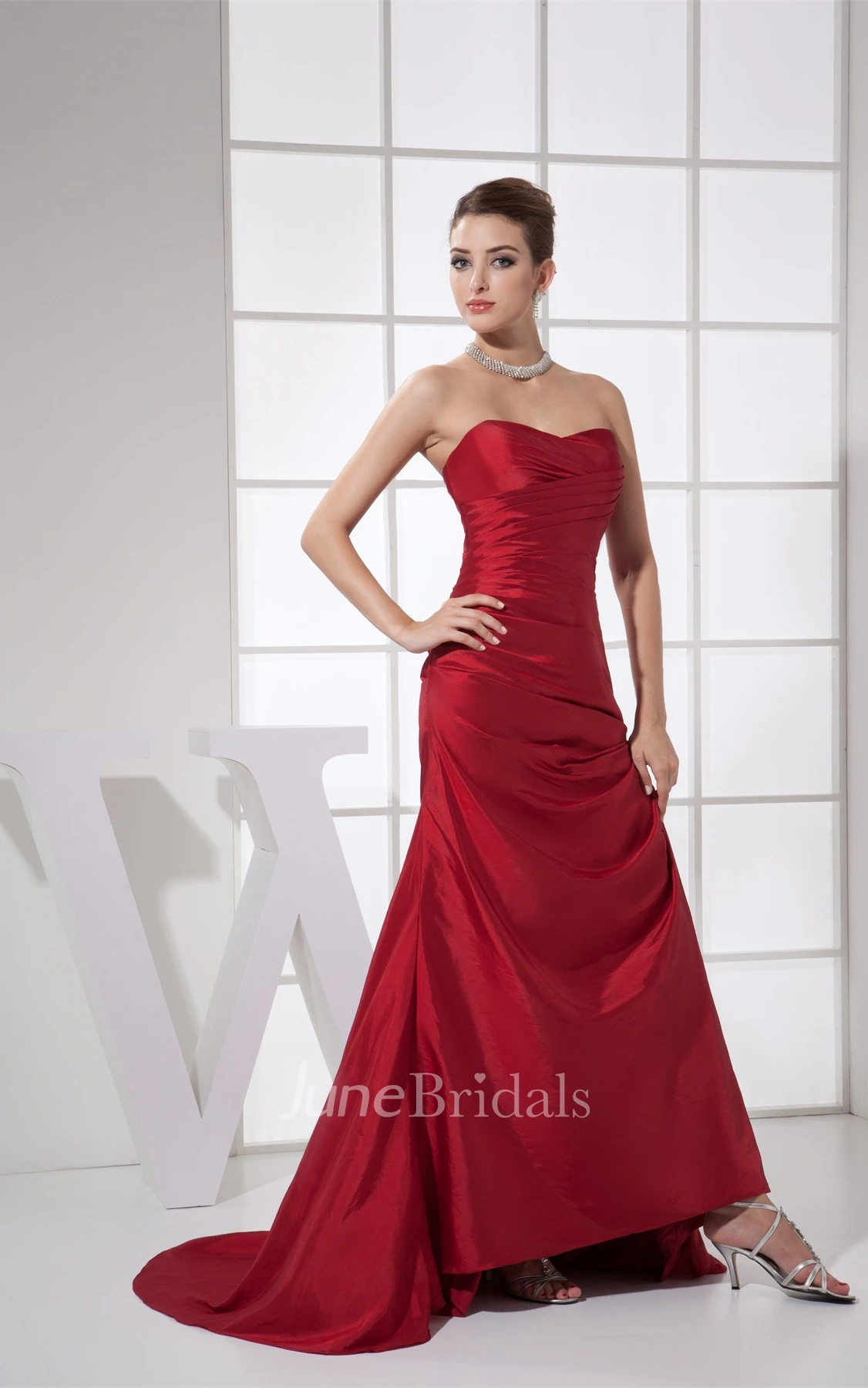 Sweetheart Satin High-Low Dress with Pick Up and Brush Train