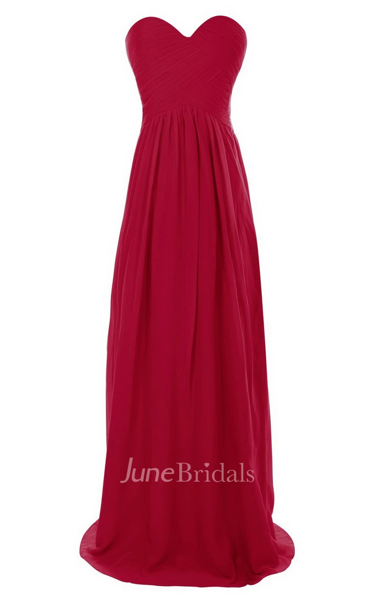 Strapless Sweetheart Ruched Chiffon A-line Gown With Train