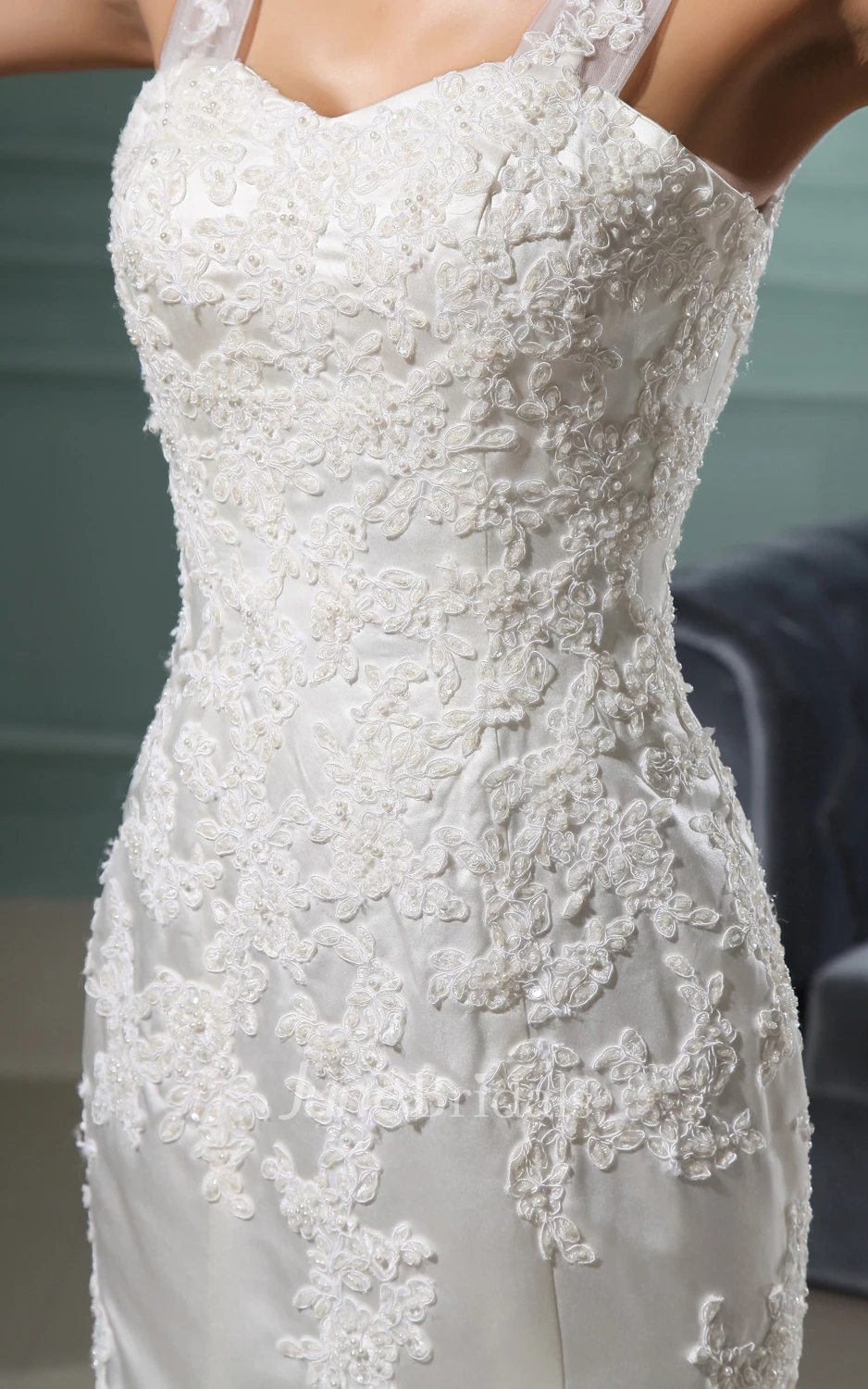 Slited Sweetheart Sleeveless Strap Neckline Gown With Detailing