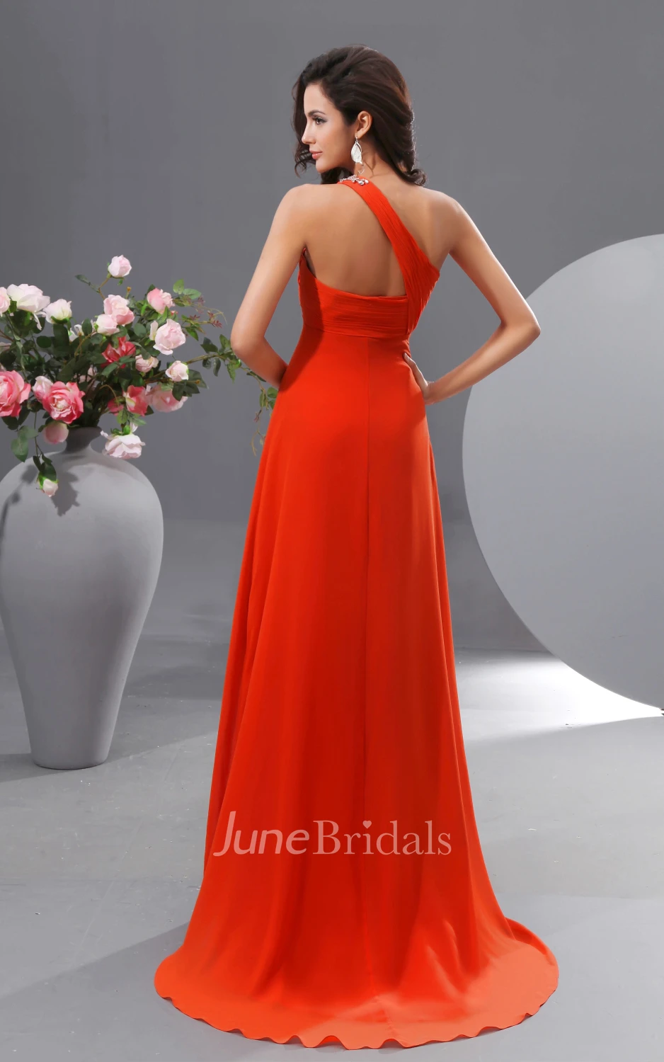 Maxi One-Strap Ethereal Chiffon Dress With Brush Train