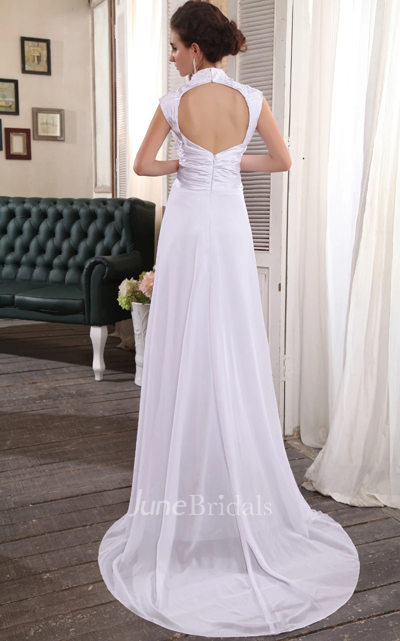 Brilliant Sleeveless V-Neck Column Gown With Ruching And Ruffle