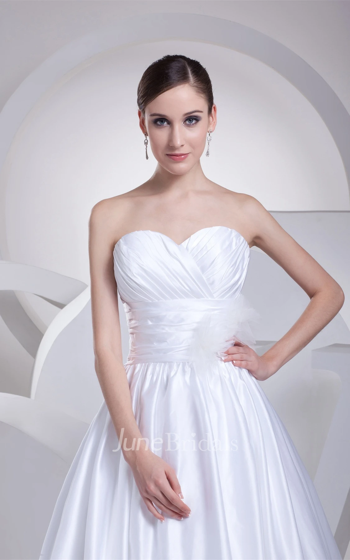 Sweetheart Criss-Cross Pleated Ball Gown with Floral Waist