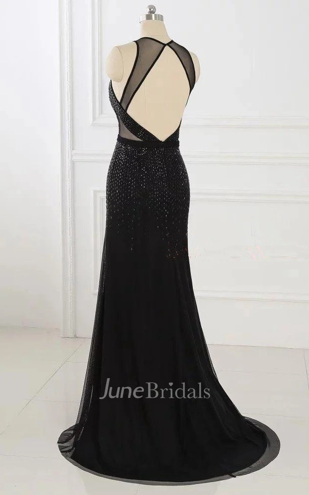 Trumpet Long Chiffon Dress With Beading And Open Back