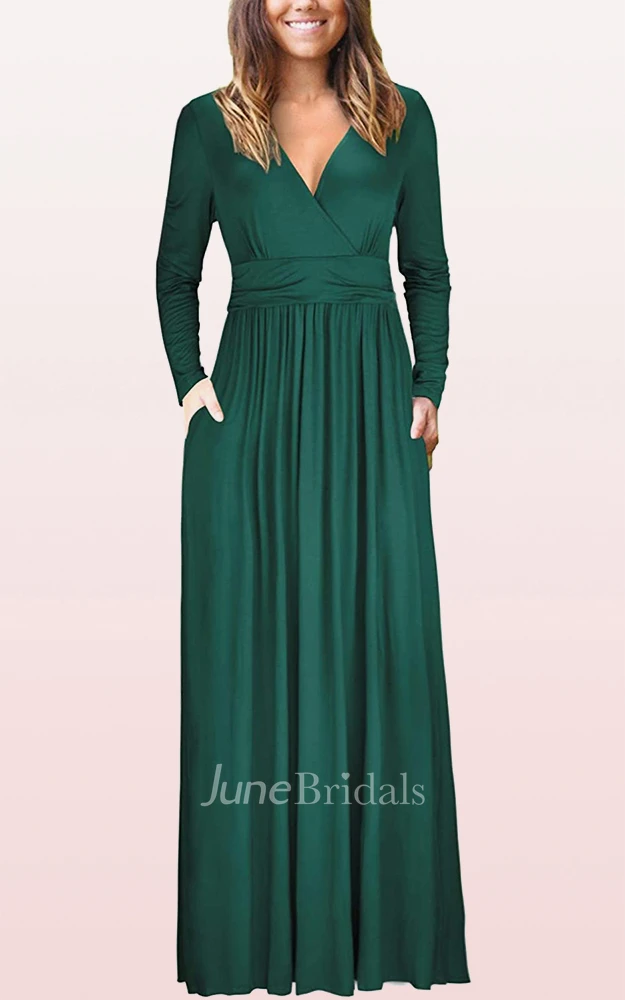 A Line V-neck Jersey Mother Formal Dress With Pockets