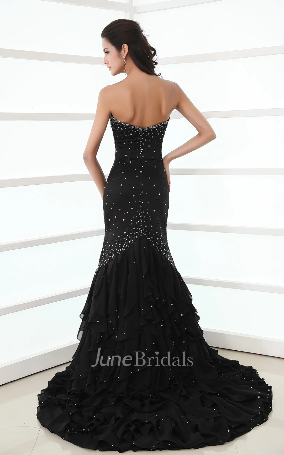 Chic High-Low Soft Flowing Fabric Sleeveless Dress With Crystal Detailings