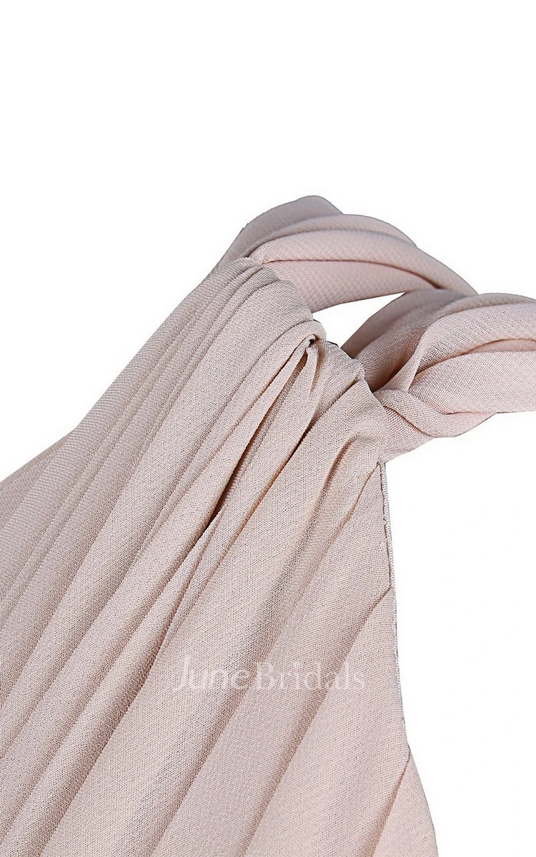 One-shoulder Long Chiffon Gown With Pleats