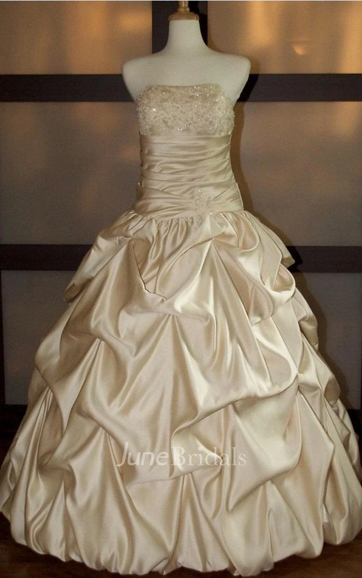 Strapless Lace-Up Back Satin Wedding Dress With Sequins And Ruching