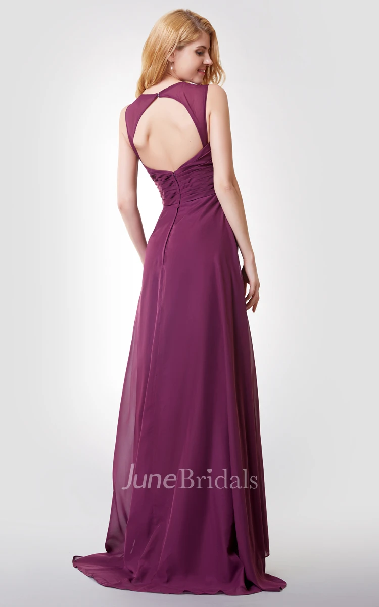 Queen Anne Neck Empire Long Bridesmaid Dress
