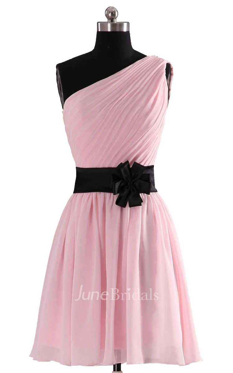 One-shoulder Pleated Bridal Dres With Satin Belt