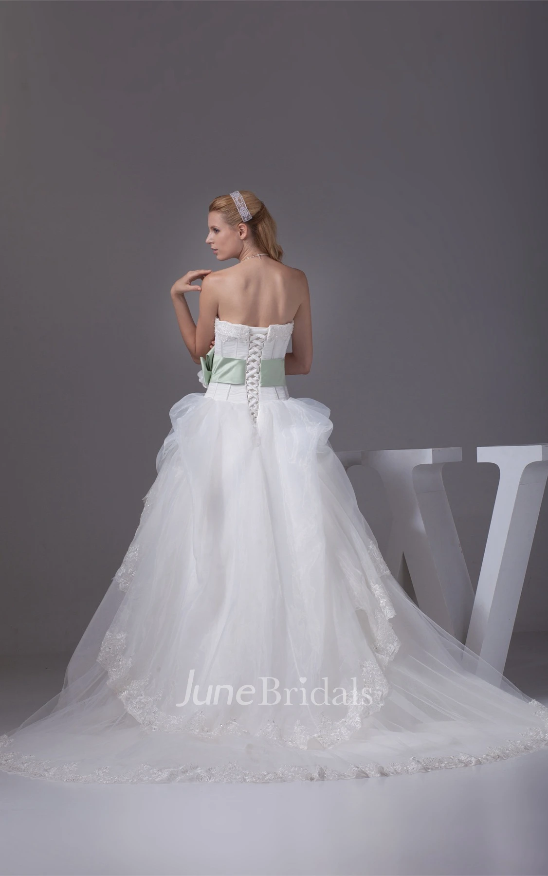 Strapless Tulle Ball Gown with Bowknot and Appliques