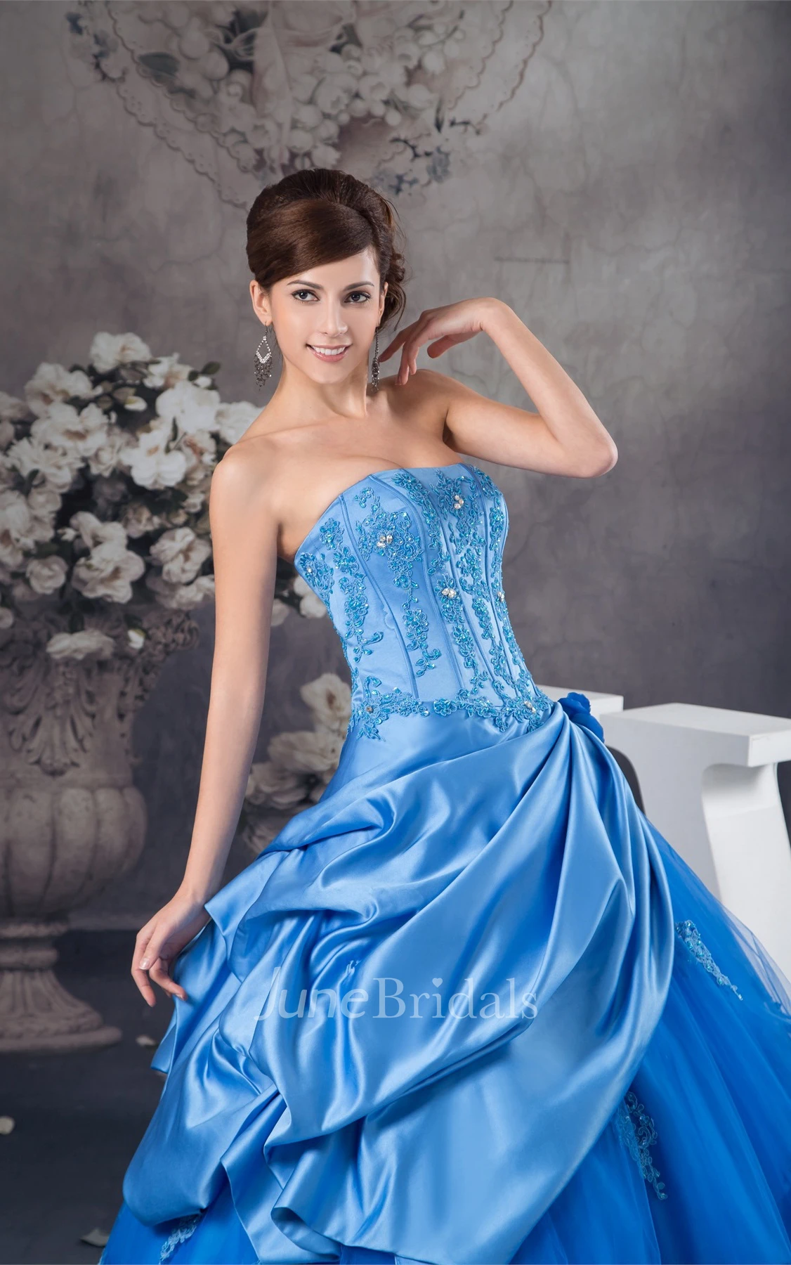 Strapless Pick-Up Quinceanera Dress with Beading and Appliques