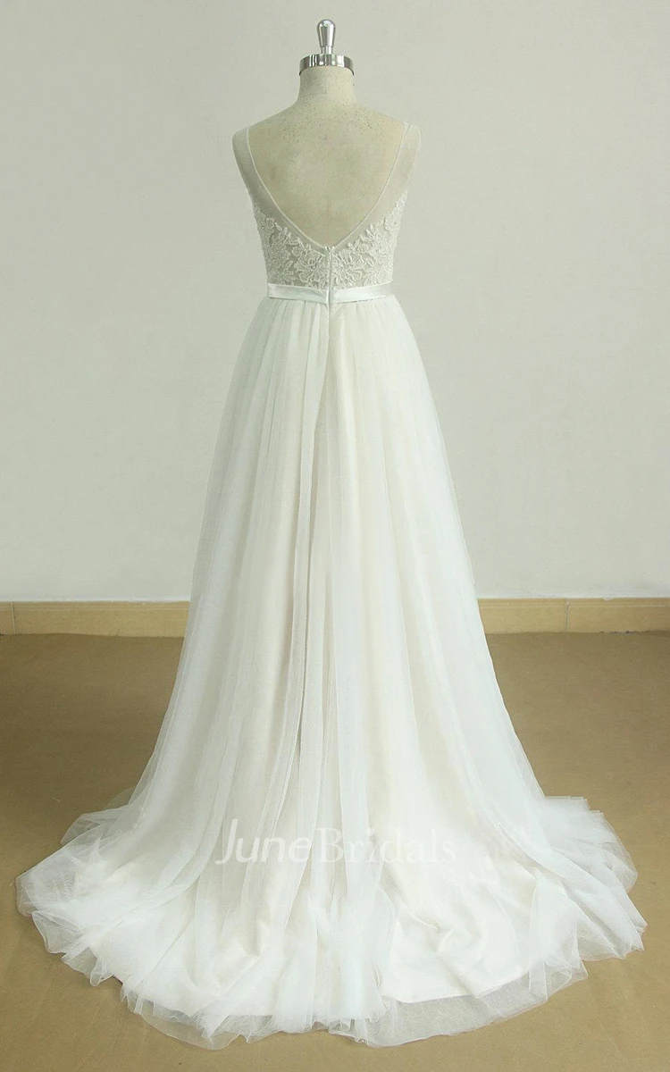 A-Line Chiffon Lace Weddig Dress With Beading