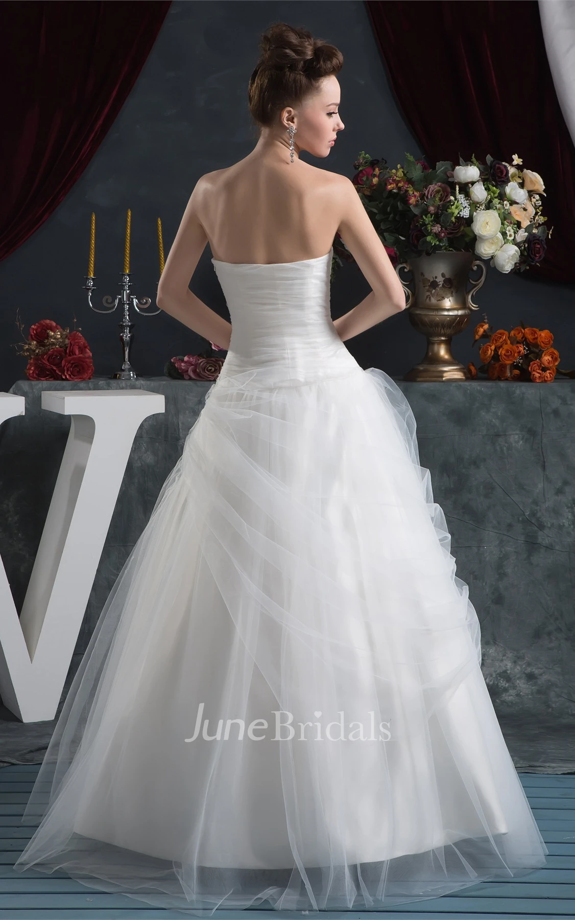 Sweetheart Criss-Cross Tulle Gown with Stress and Appliques