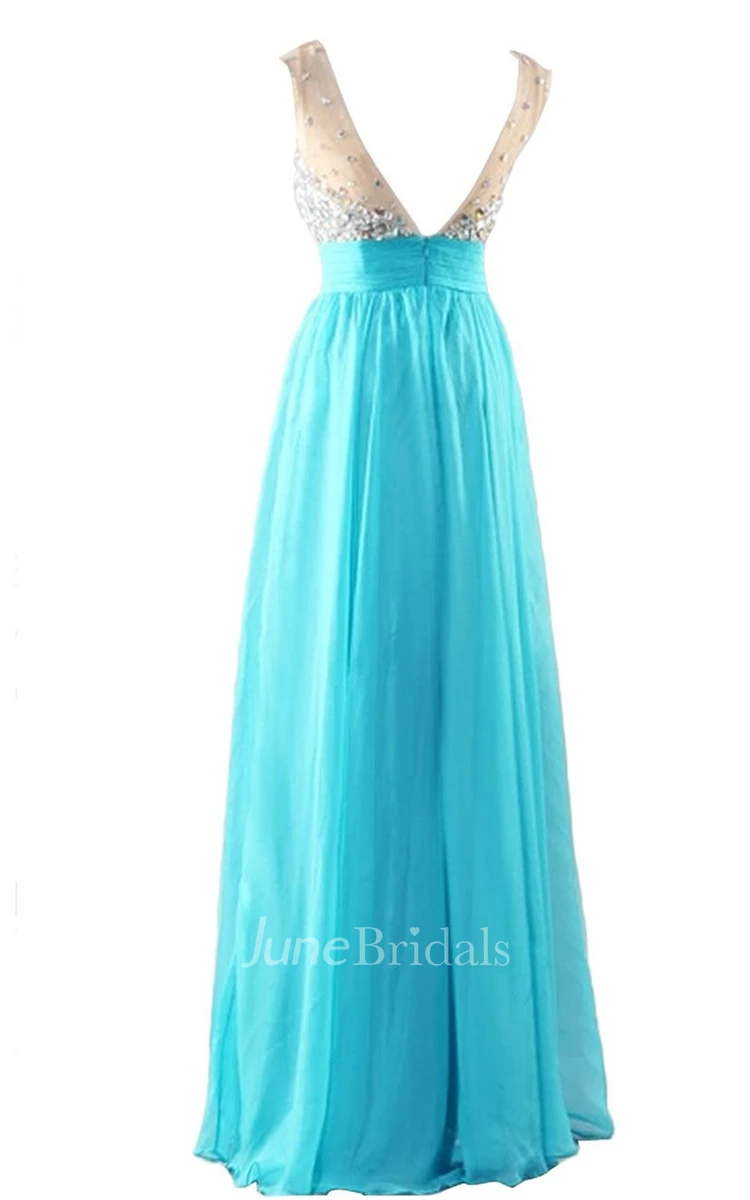 V-neckline Beading Ball Gown With Ruching Belt