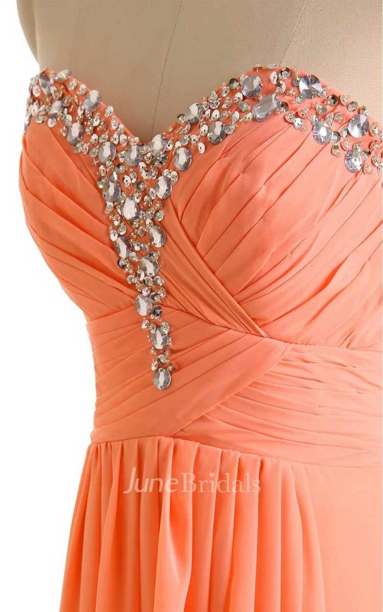 Sweetheart Empire Chiffon Dress With Sequined Bustline