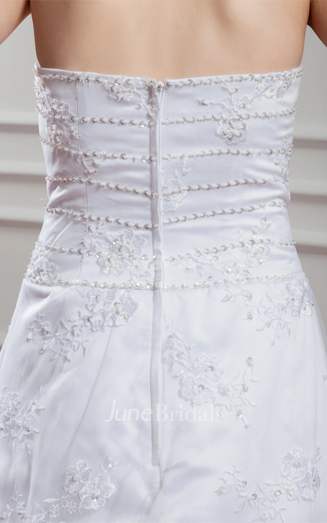 Sleeveless Appliqued A-Line Dress with Illusion and Halter