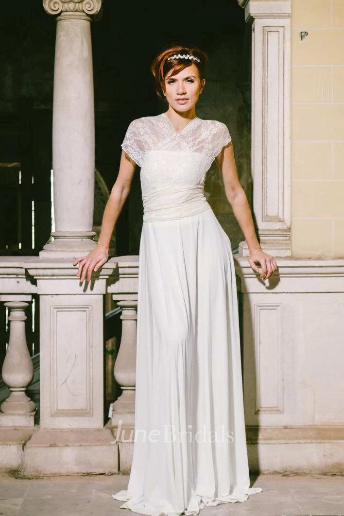 Floor-Length Jersey Satin Lace Wedding Dress