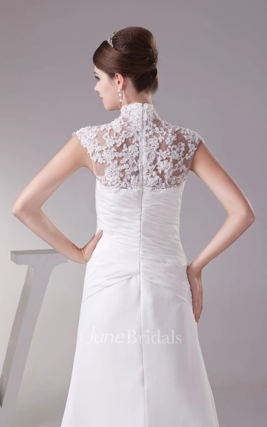 Exquisite High-Neck Ruched Sheath Dress With Illusion