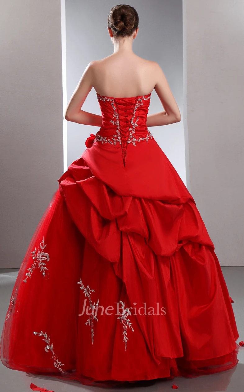 Flamboyant A-Line Layered Ball Gown With Crystal Detailing And Embroideries