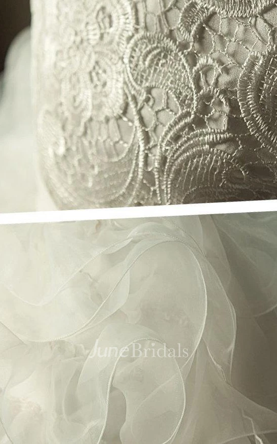Lace Bust Organza Dress With Cascading Ruffles