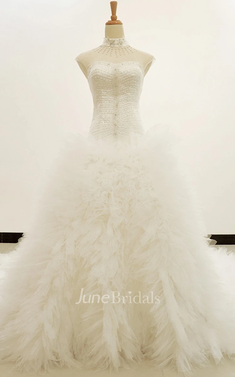 Magnificent Ruffle Tulle Gown With Tiered Organza Skirt and Jeweled Waist