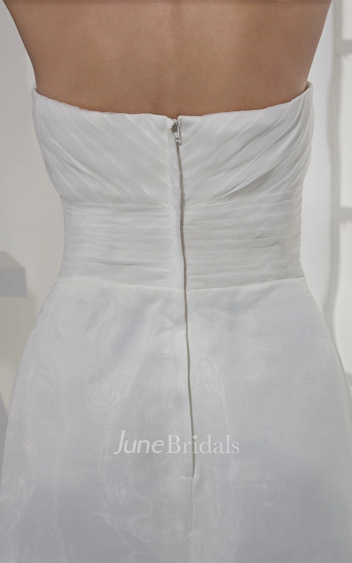 Strapless Criss-Cross A-Line Gown with Flower and Beading