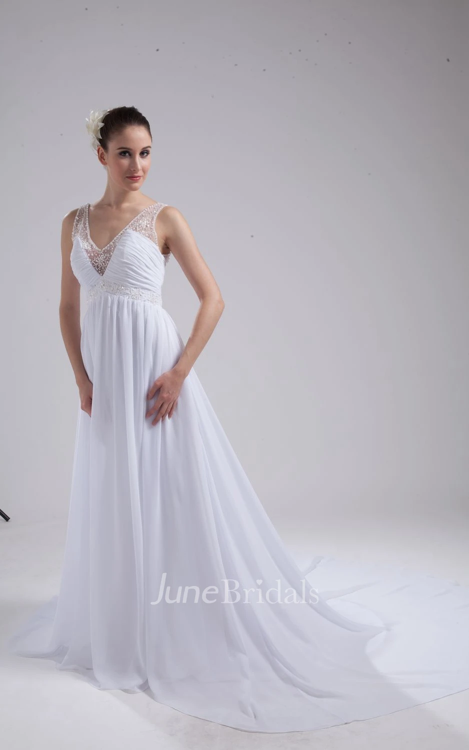 Fairy V-Neck Sleeveless Chiffon Dress With Beading and Pleats