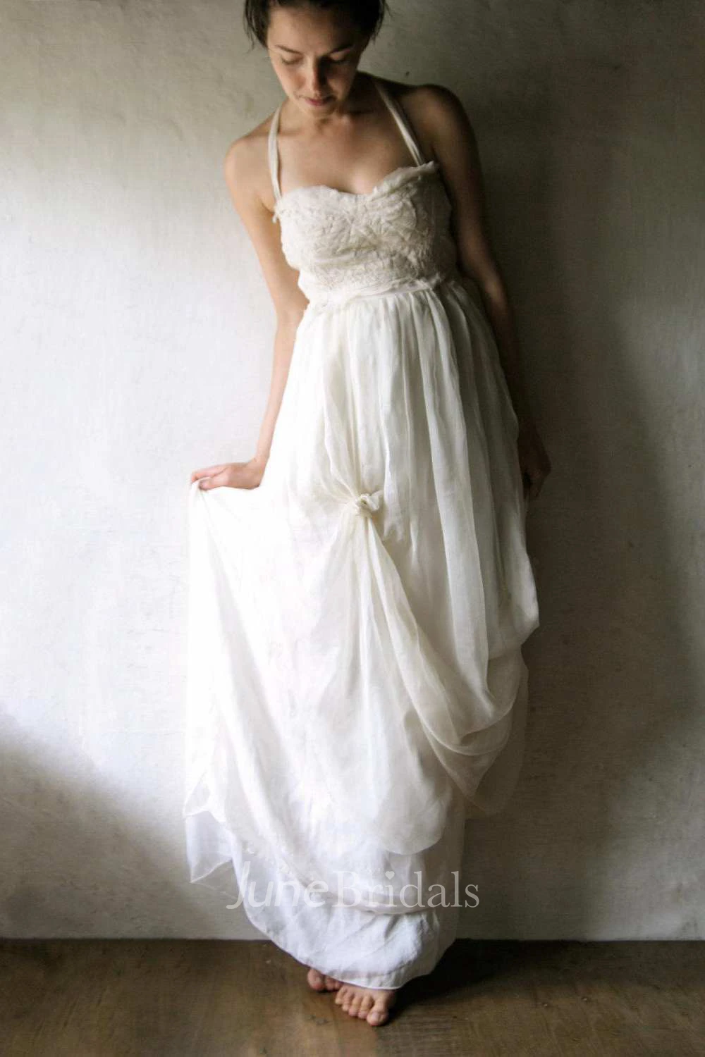 Casual Haltered Pick Up Floor-Length Dress With Flower And Bow