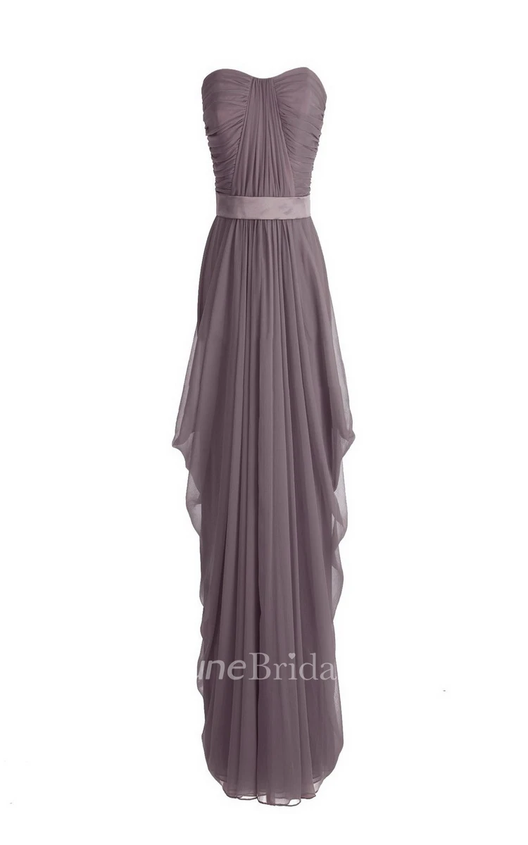 Strapless Asymmetrical Chiffon Gown With Pleats