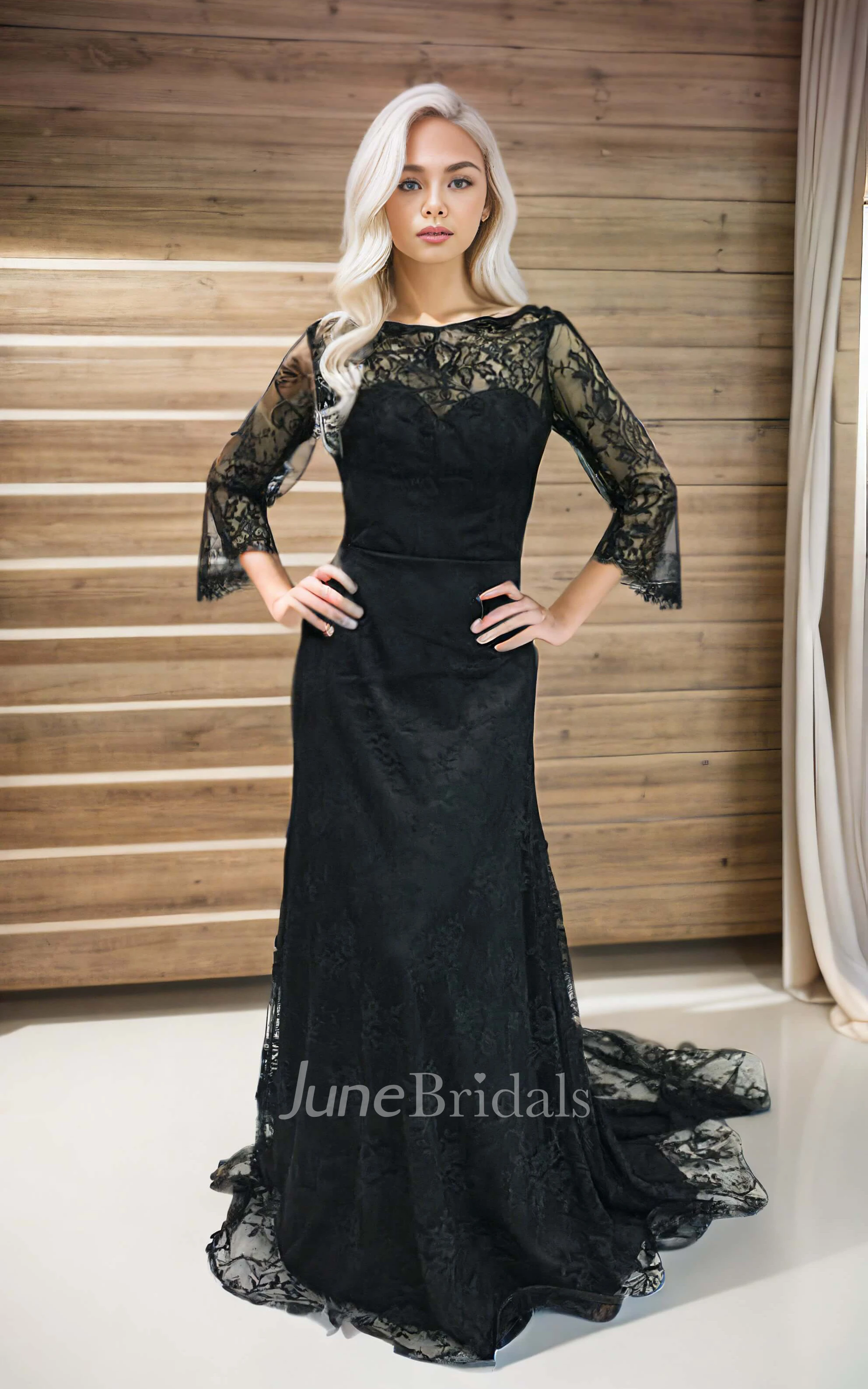 Black Wedding Dress With Lace Appliques – TANYA BRIDAL