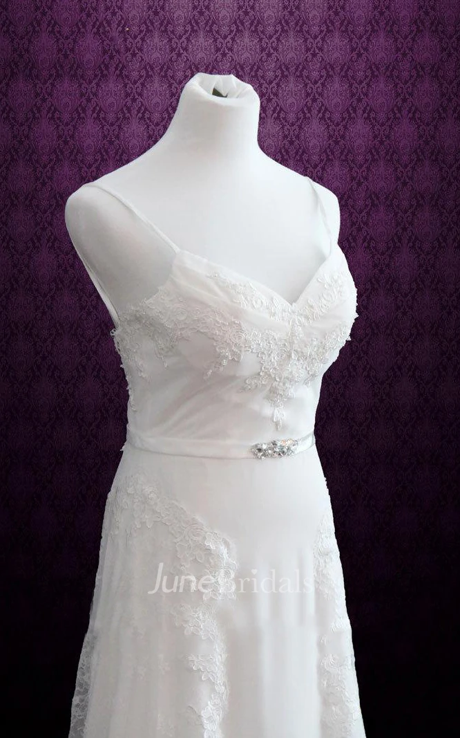 Sexy Spaghetti Straps Sweetheart Lace Dress With Sash And Open Back