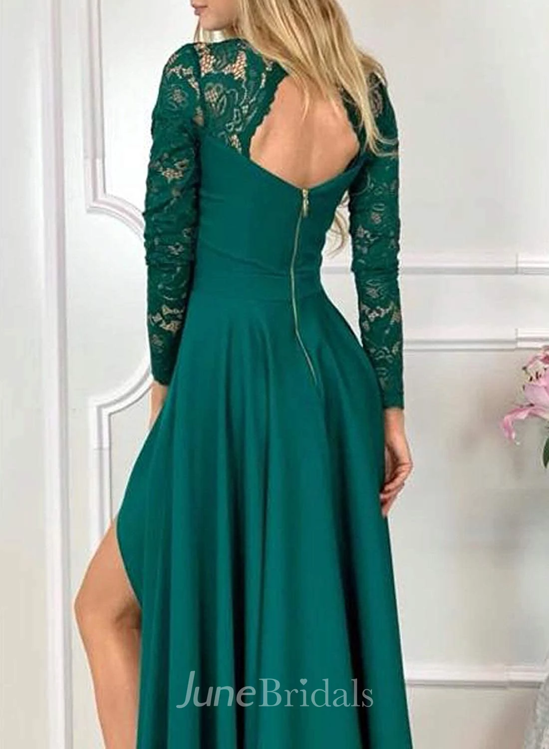 Casual Sexy A Line V-neck or Bateau Long Sleeve Evening Formal Dress with Ruffles
