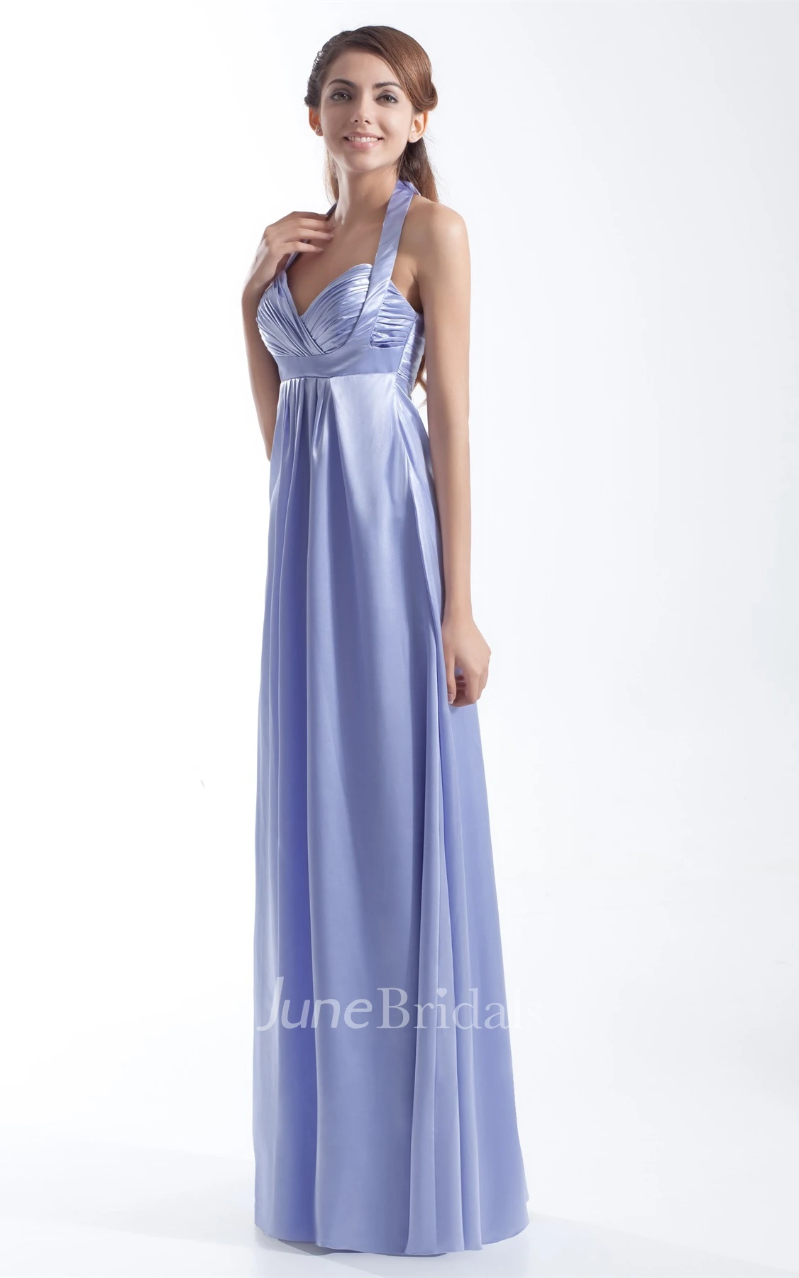Criss-Cross Floor-Length Pleated Dress with Halter