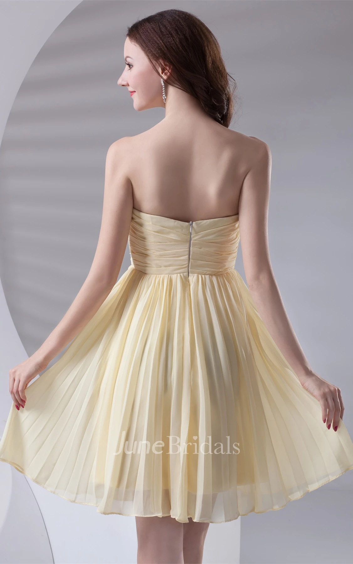 chiffon criss-cross knee-length sweetheart dress with pleats