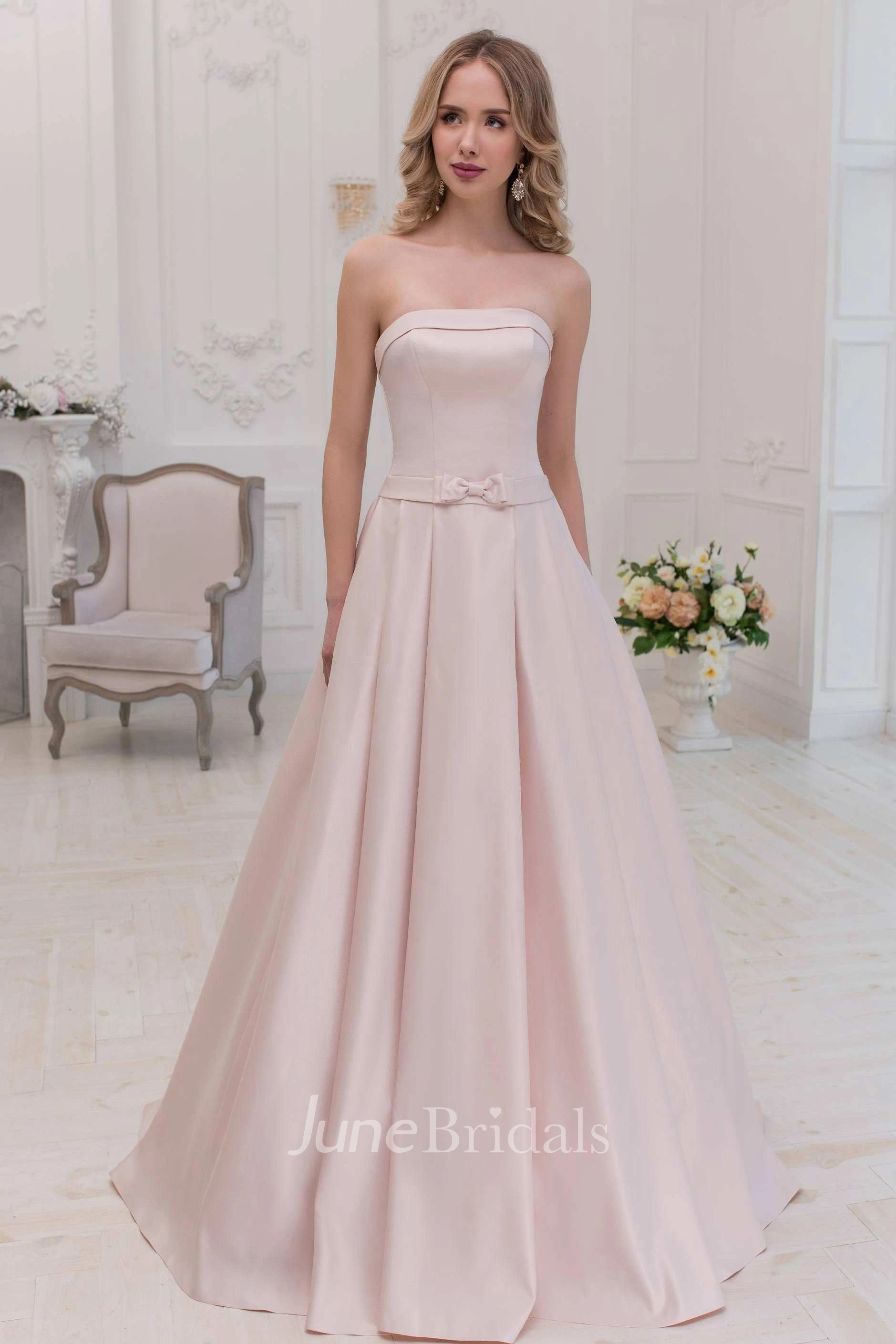 Strapless A-Line Satin Dress With Corset Back And Court Train