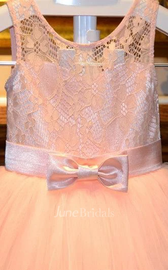 Illusion Lace Strapped Tulle Dress With Flower