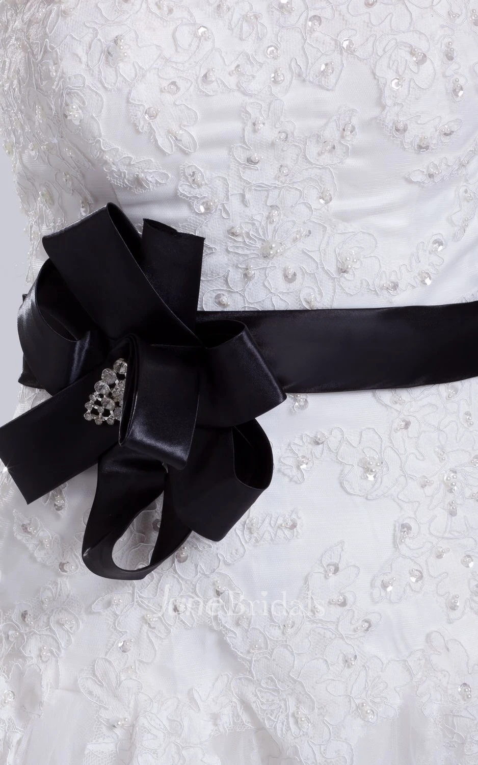 Strapless Appliqued Tulle A-Line Dress With Beading and Corset Back