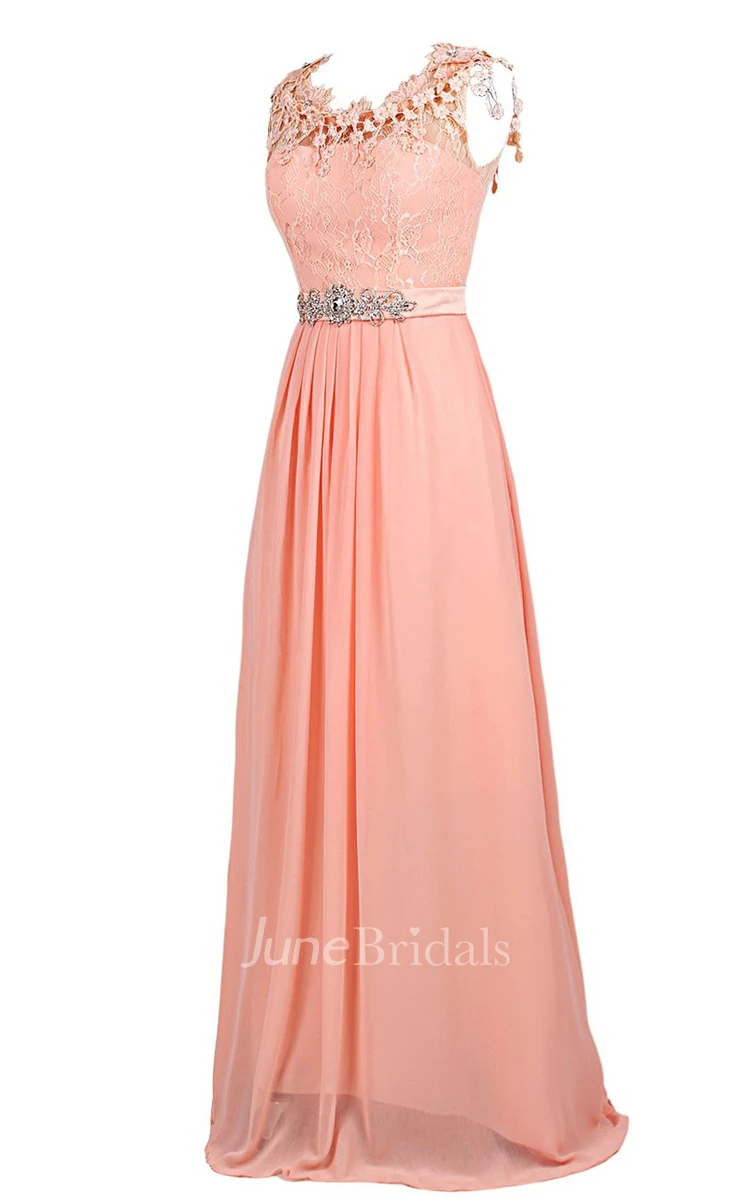 Cap-sleeve Lace Appliqued A-line Gown With Beaded Band