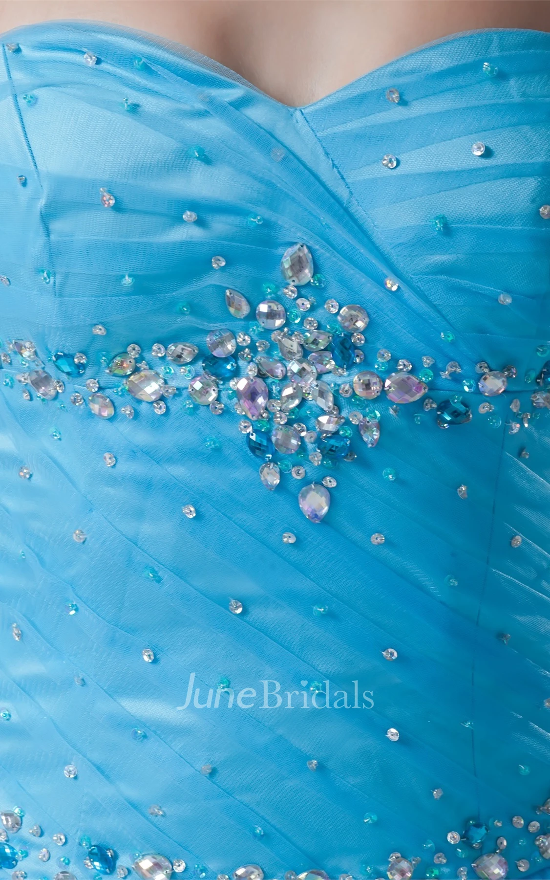 Sweetheart Jeweled Ball Gown with Ruching and Corset Back