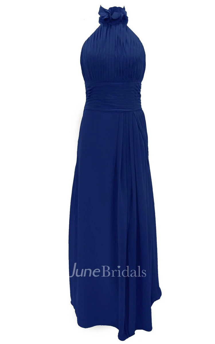 Petal High Neck Halter A-line Gown With Band