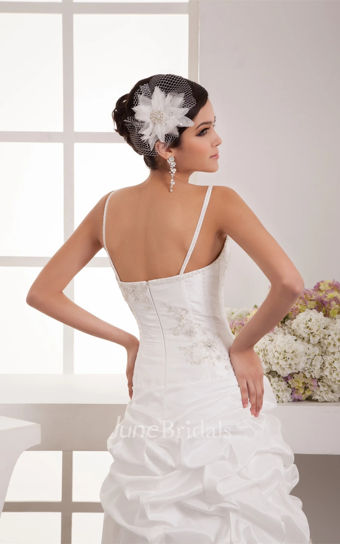 Pick-Up Floor-Length A-Line Gown with Appliques and Spaghetti-Straps