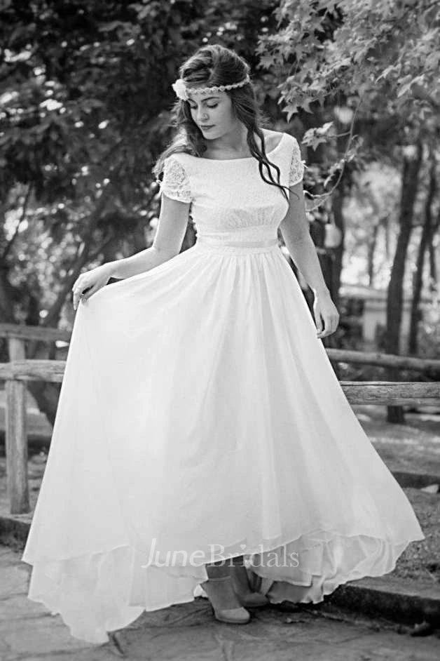 Short Mini Tea-Length Chiffon Lace Wedding Dress