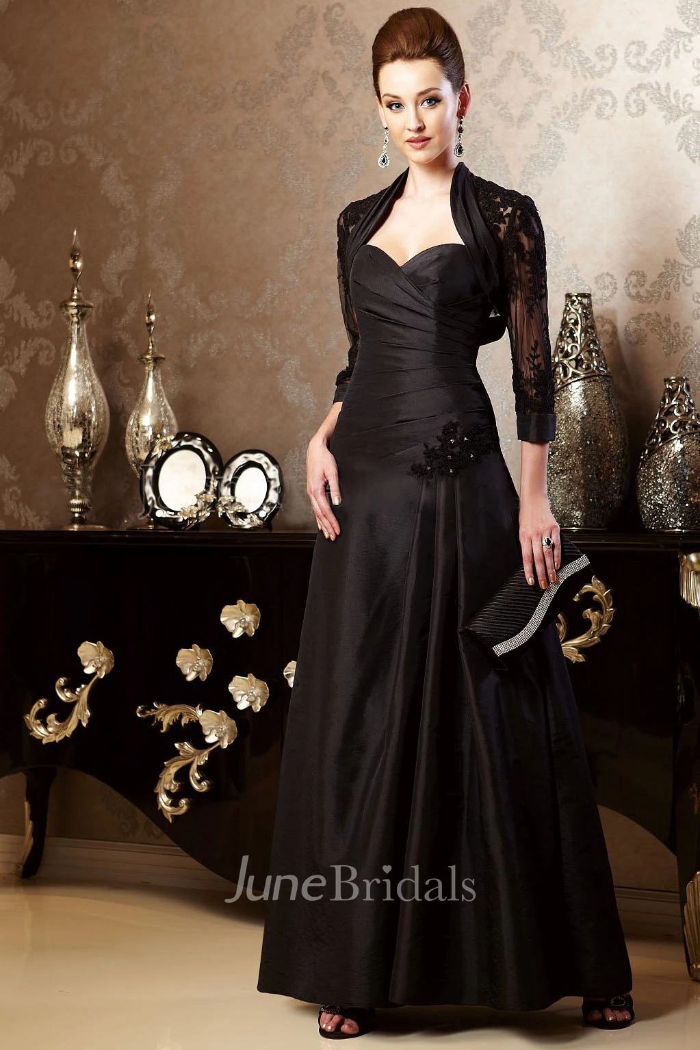 3-4 Sleeved Jacket Inspire Rhinestones Long Sweetheart Mother Of The Bride